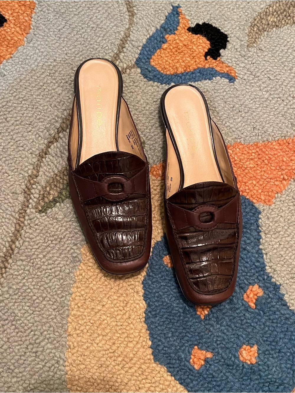 Maripe Dark Brown Croc-Embossed Leather Backless Mules Comfort Soles